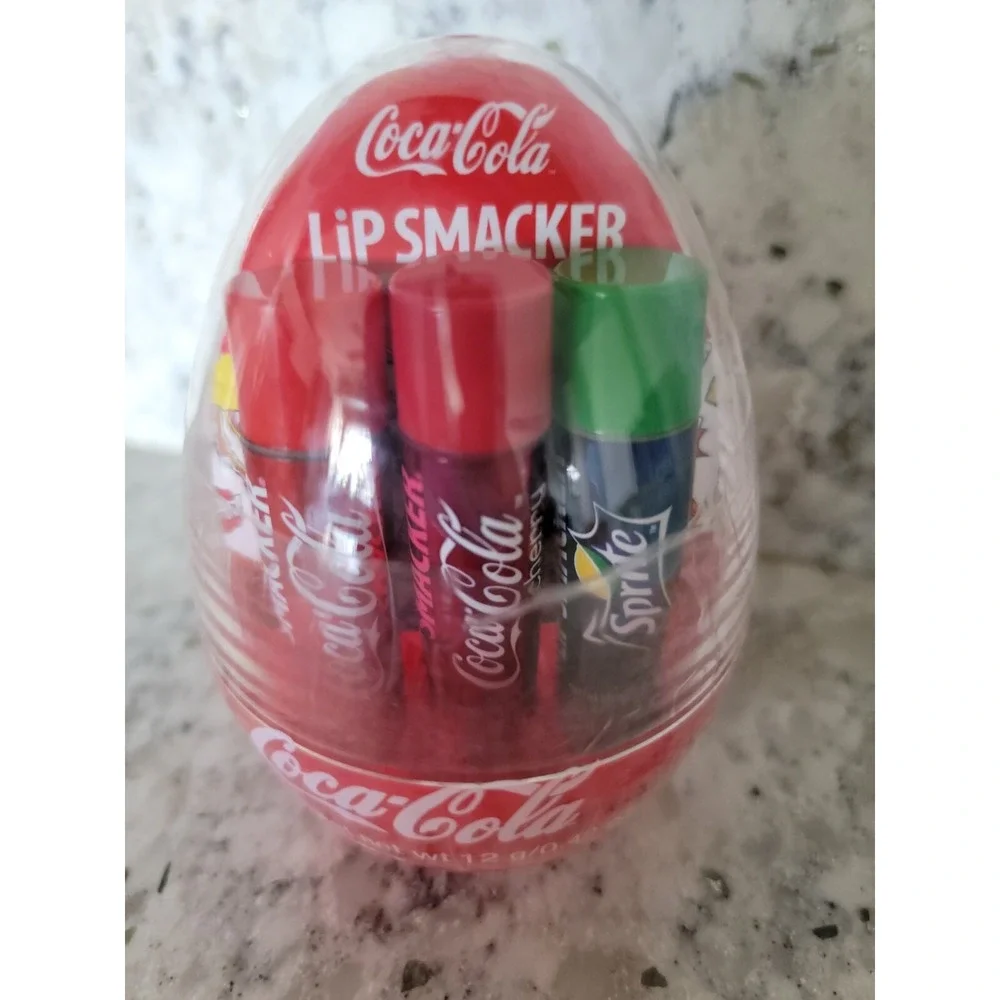 Coca-Cola Lip Smacker Lip Balm Trio in Red Egg Case Classic Cherry Sprite 0.42oz